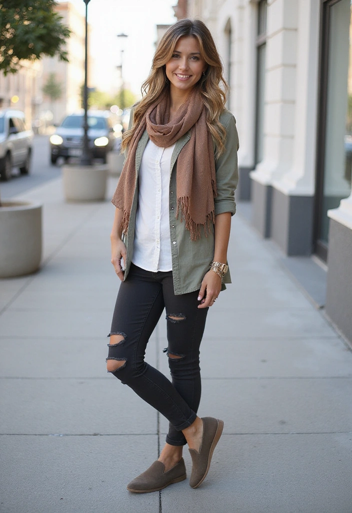 25 Travel Outfits That Balance Comfort and Style (You Won't Believe #19!) - 10. Light Layers with a Scarf