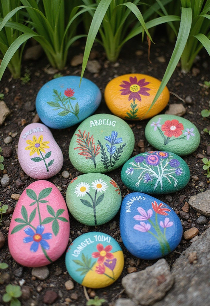 20 Stunning DIY Garden Decor Ideas That Will Make Your Neighbors Green with Envy! - 5. Painted Rocks as Garden Markers