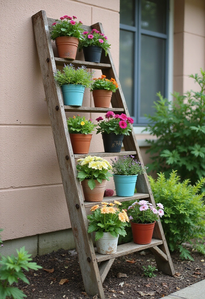 20 Stunning DIY Garden Decor Ideas That Will Make Your Neighbors Green with Envy! - 8. Vintage Ladder Planter