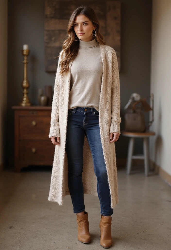 10 Chill Outfits That Redefine Casual Chic (You’ll Want to Copy #3 Right Now!) - 3. Chic Layers: Long Cardigan Over a Turtleneck