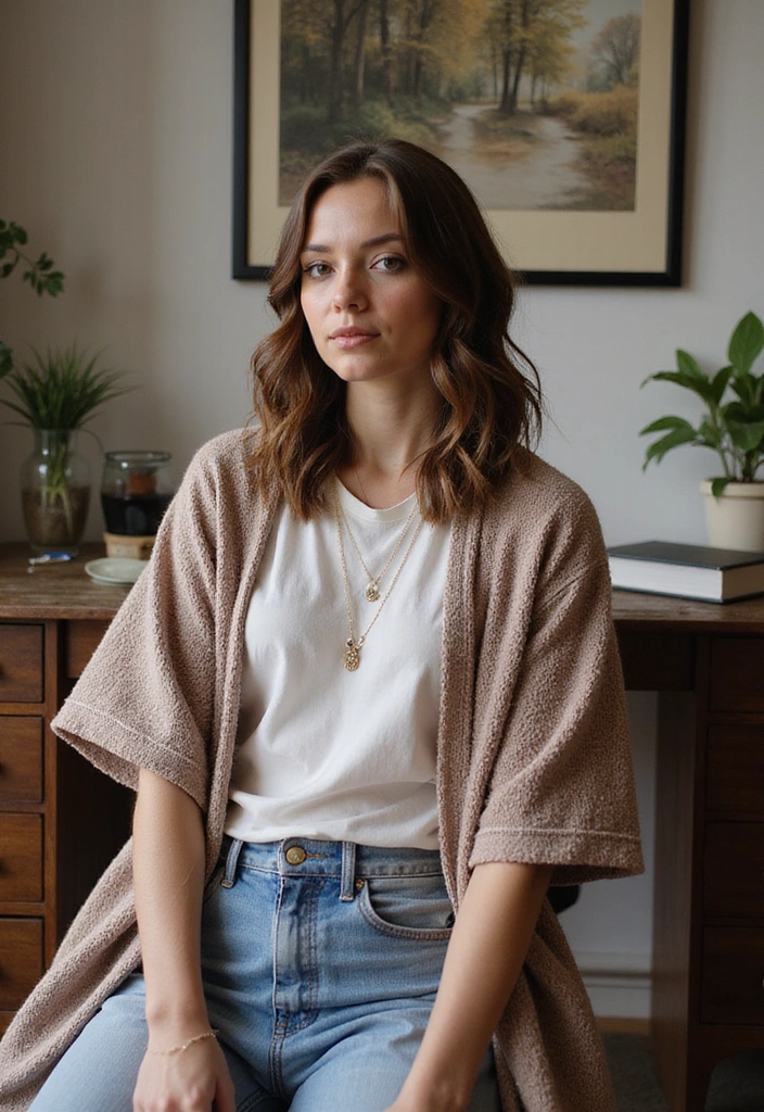12 WFH Outfits That'll Make You Never Want to Leave Your House Again (Especially #6!) - 11. Chic Kimono and Casual Outfit