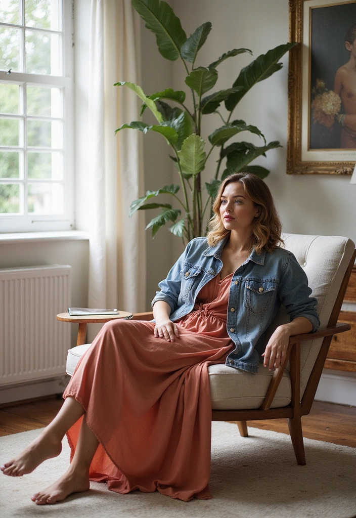 12 WFH Outfits That'll Make You Never Want to Leave Your House Again (Especially #6!) - 5. Maxi Dress with a Denim Jacket