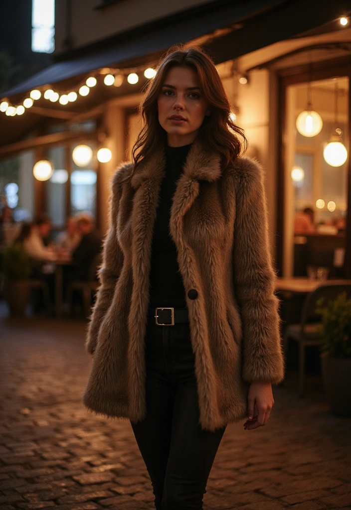 14 Chill Winter Outfits That Keep You Warm and Stylish (You Won’t Believe #4!) - 14. Faux Fur Coat with Casual Chic Outfit