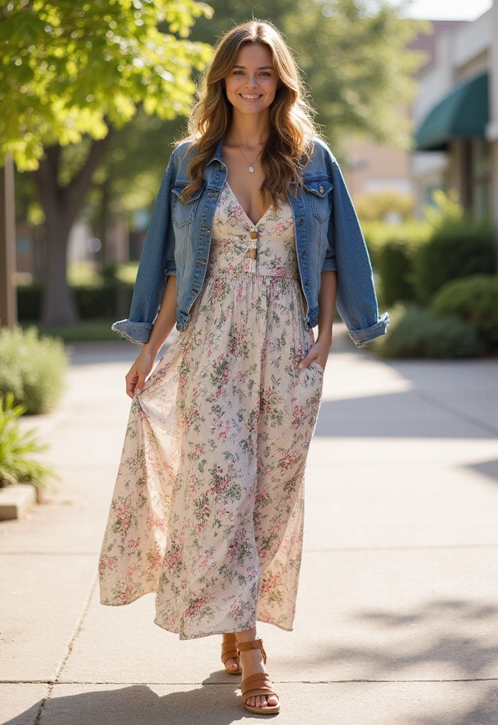 10 Chill Outfits That Redefine Casual Chic (You’ll Want to Copy #3 Right Now!) - 4. Weekend Vibes: Maxi Dress with a Denim Jacket