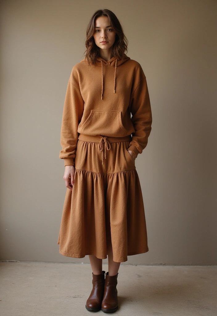 10 Chill Outfits That Redefine Casual Chic (You’ll Want to Copy #3 Right Now!) - 6. Cozy Layers: Hoodie and Midi Skirt